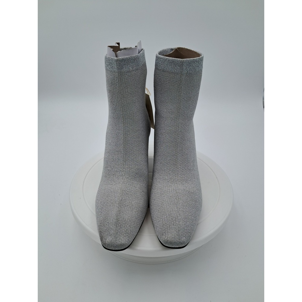 Sanctuary Splendor Silver‎ Metallic Knit Sock Boots Kitten Heel Womens 6M NEW